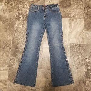 Vintage 90s y2k U Jeans Denim Chain Accents Bootcut Flared Leg Mid Rise Size 9